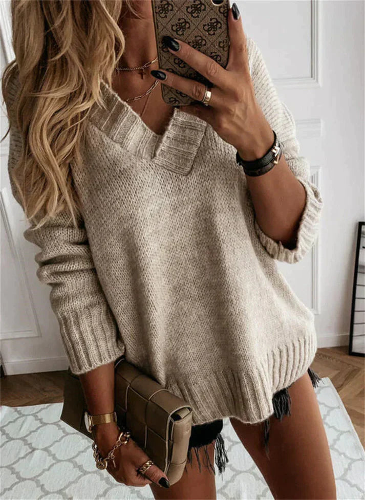 SUENTA Weicher Strickpullover Mit V-Ausschnitt Unkomplizierte Silhouette Komfort Beige