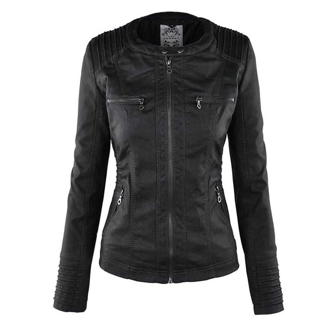 SUENTA Damen Lederjacke Wetterfester Kapuze Schwarz Wasserabweisend