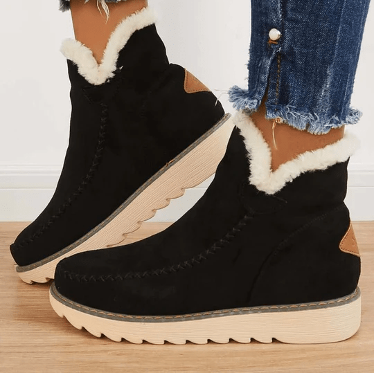 SUENTA Damen Winterschuhe Komfortabel Kuschelige Weich Warm Sohle - Winterstiefel Schwarz
