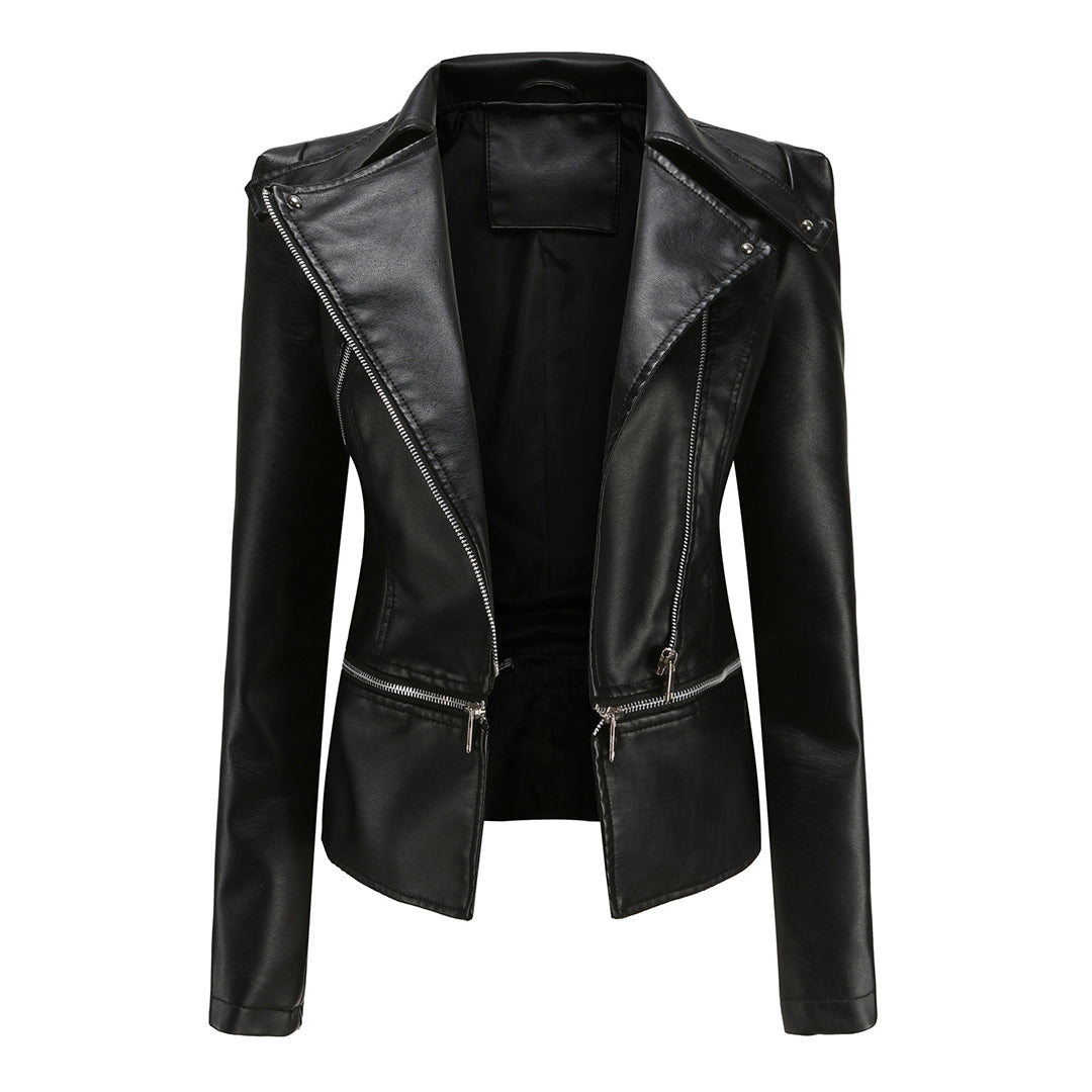 SUENTA Damen Bikerjacke – Schlanke Passform mit Klaren Linien im Lässigen Stil Schwarz