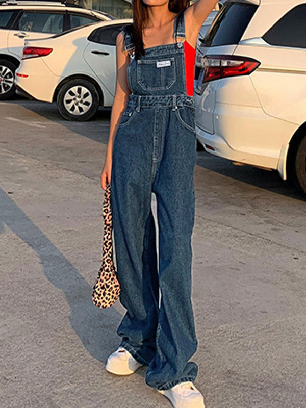 SUENTA Blaue Boyfriend-Denim-Latzhose Baumwollmischung Vintage-Waschungs-Look
