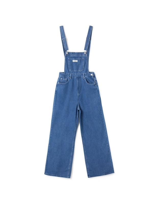 SUENTA Blaue Boyfriend-Denim-Latzhose Baumwollmischung Vintage-Waschungs-Look