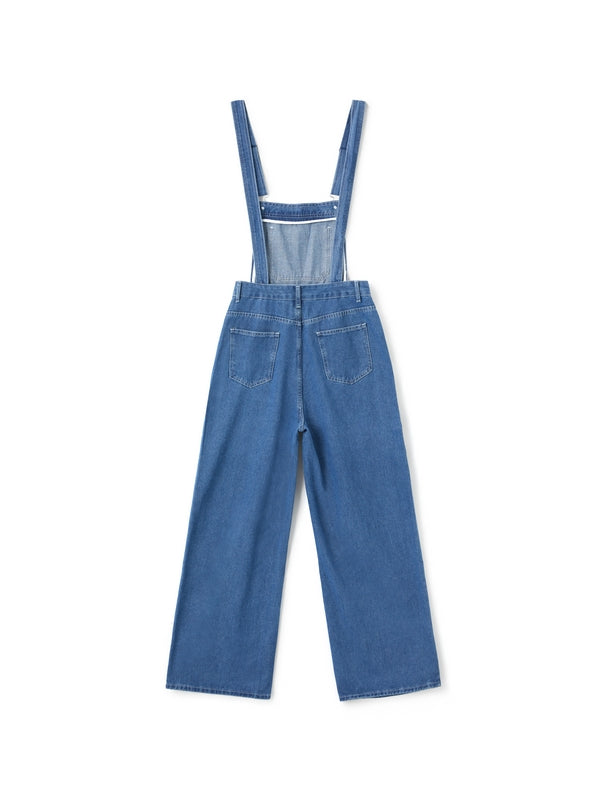 SUENTA Blaue Boyfriend-Denim-Latzhose Baumwollmischung Vintage-Waschungs-Look