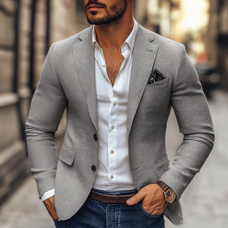 SUENTA Ranches | Herren Blazer Klassischer Schnitt Zwei Knöpfen – Luxus Sakko Elegant & Tailored Anzugjacke Grau