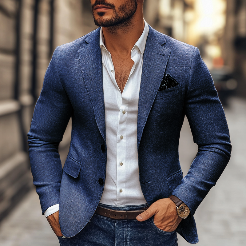 SUENTA Ranches | Herren Blazer Klassischer Schnitt Zwei Knöpfen – Luxus Sakko Elegant & Tailored Anzugjacke Dunkelblau