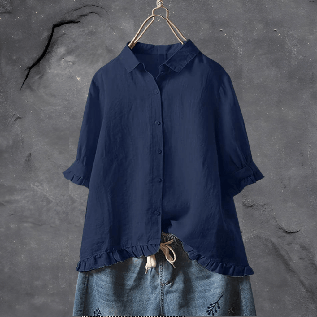 SUENTA Bluse Damen Leicht Elegant Freizeit Outfit Tragekomfort Marineblau