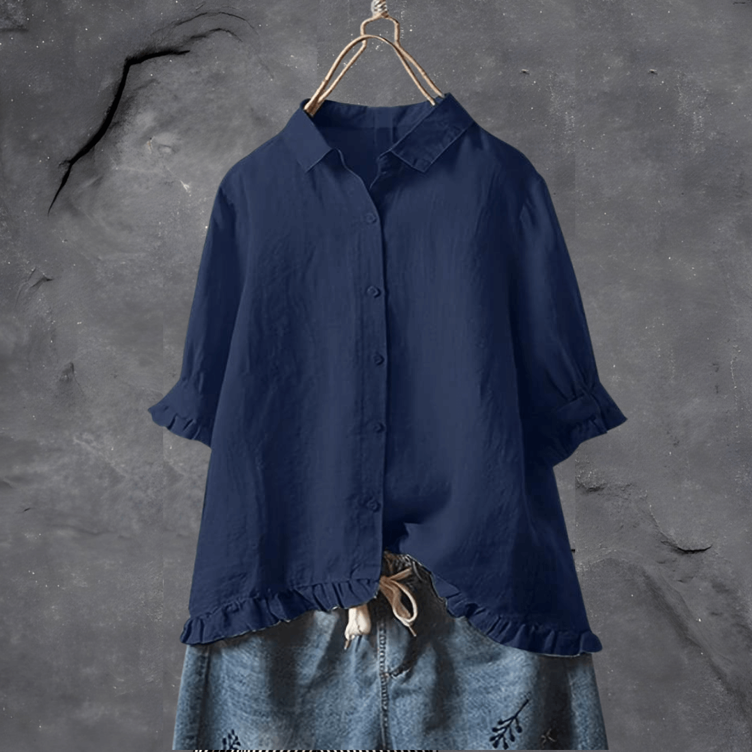 SUENTA Bluse Damen Leicht Elegant Freizeit Outfit Tragekomfort Marineblau