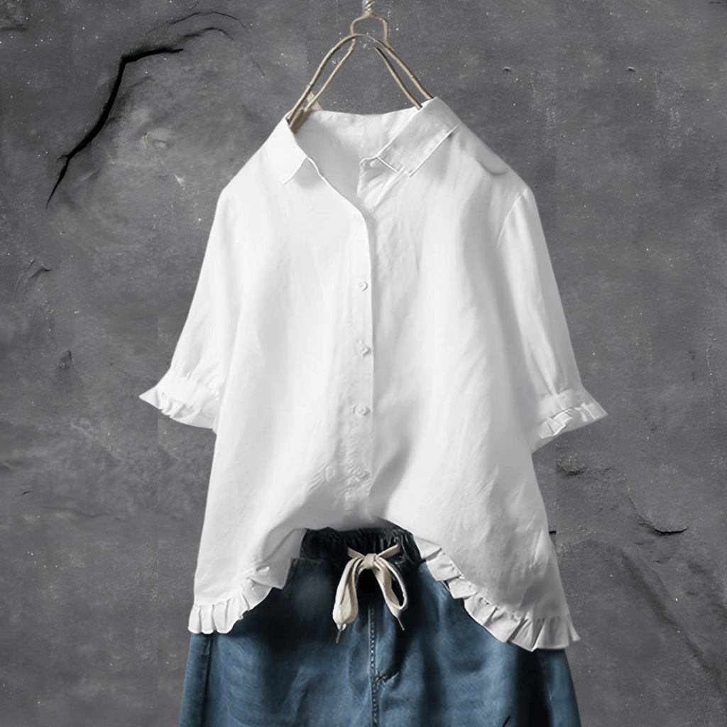 SUENTA Bluse Damen Leicht Elegant Freizeit Outfit Tragekomfort Weiß