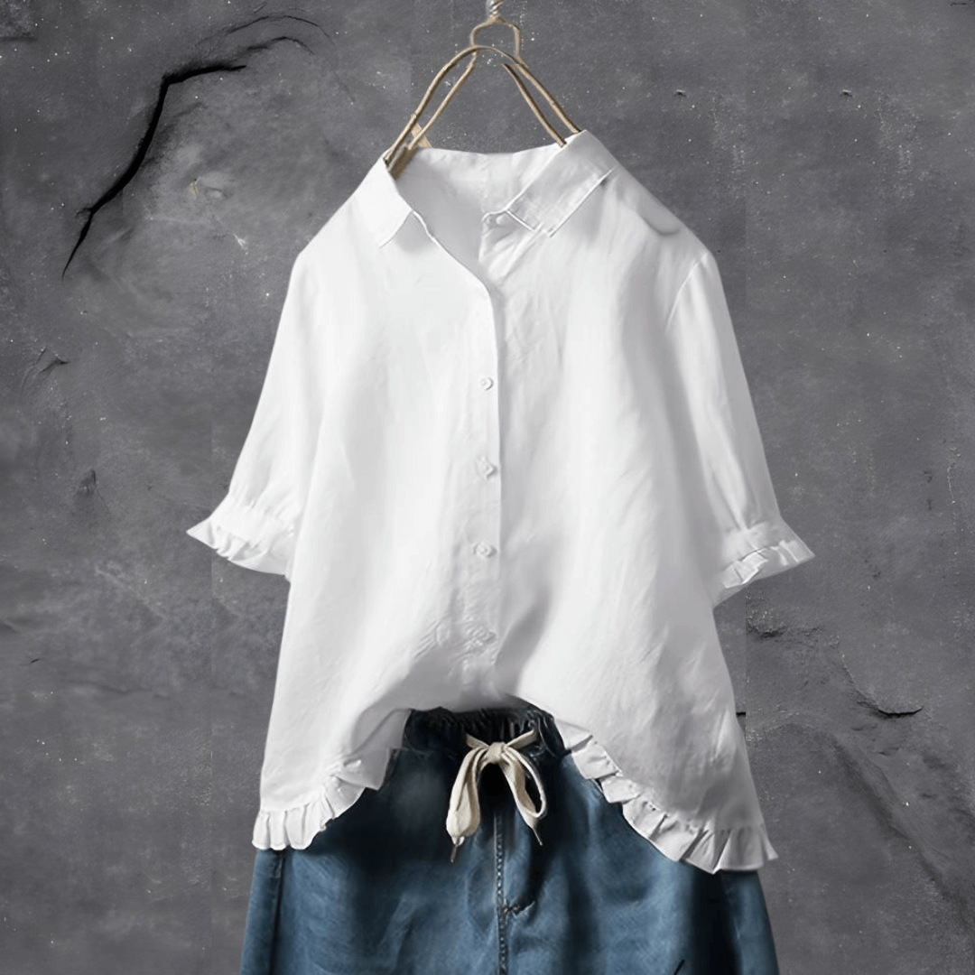 SUENTA Bluse Damen Leicht Elegant Freizeit Outfit Tragekomfort Weiß