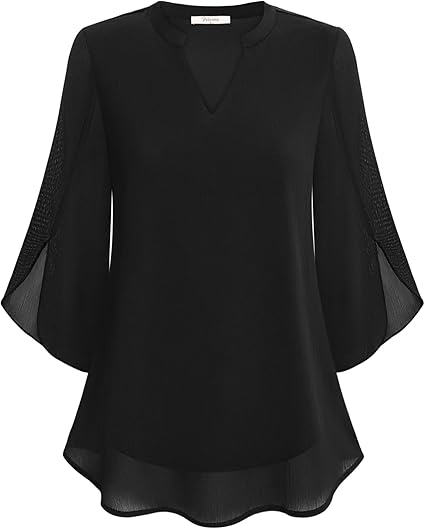 SUENTA Bluse Dreiviertel Ärmel Fließender Stoff Formeller Stil
