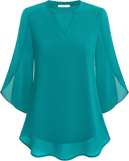SUENTA Bluse Dreiviertel Ärmel Fließender Stoff Formeller Stil