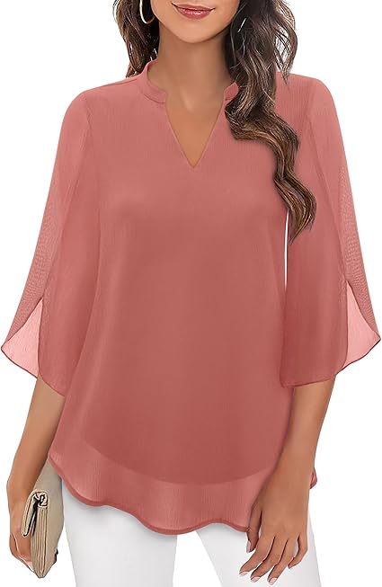SUENTA Bluse Dreiviertel Ärmel Fließender Stoff Formeller Stil Rosa
