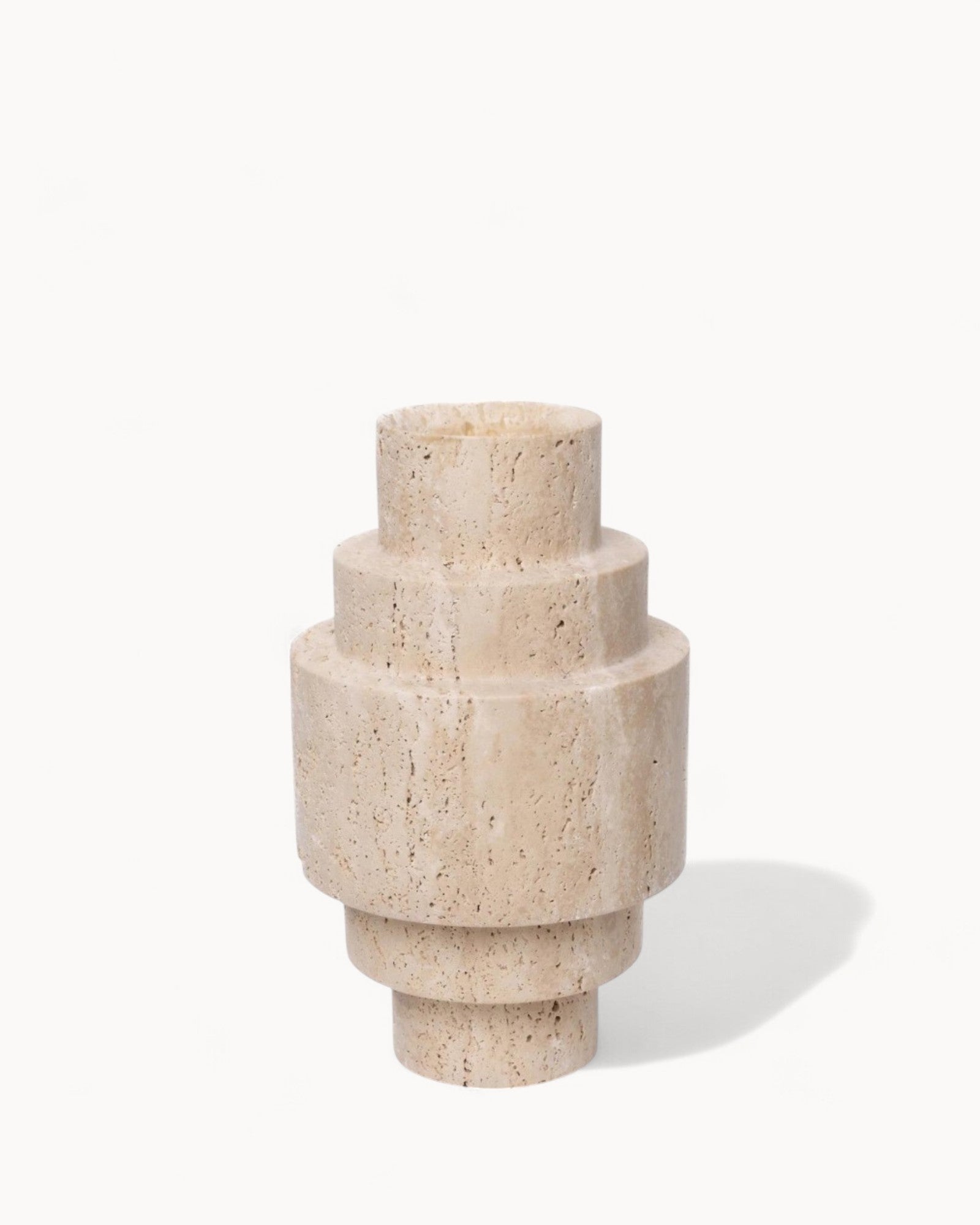 Bodenvase Beige Travertin Geometrisches Design für Moderne Dekoration 0
