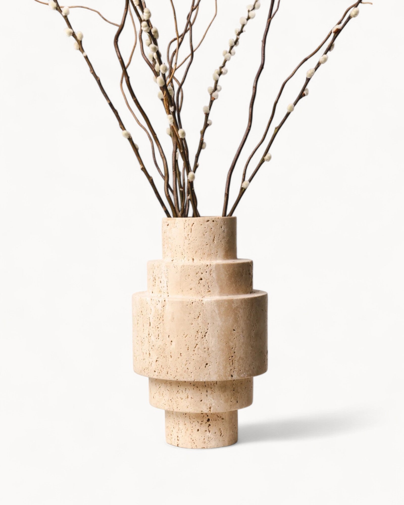 Bodenvase Beige Travertin Geometrisches Design für Moderne Dekoration 2