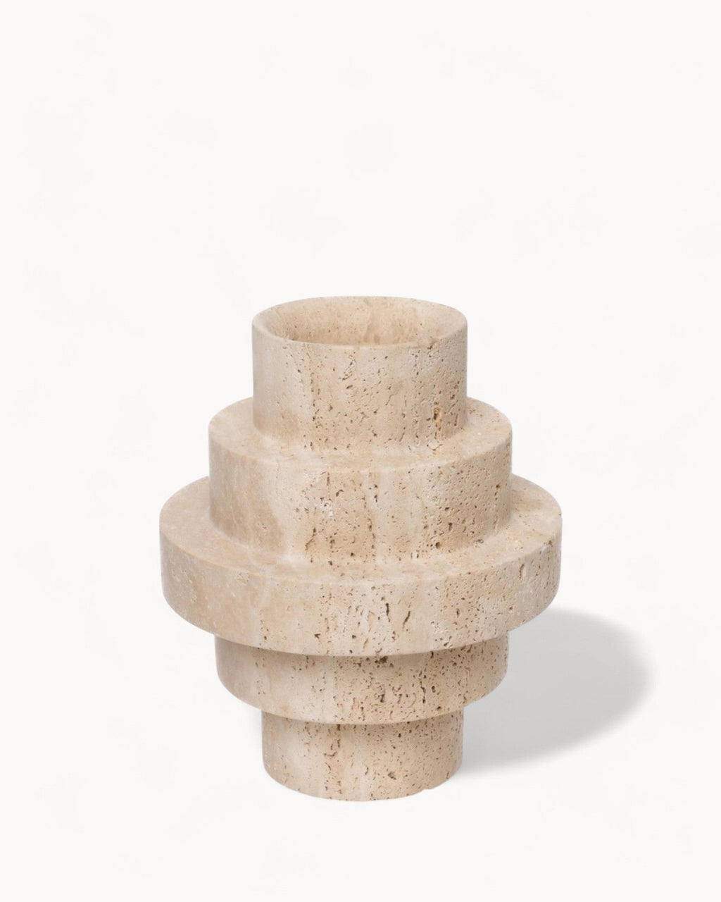 Bodenvase Beige Travertin Geometrisches Design für Moderne Dekoration 4