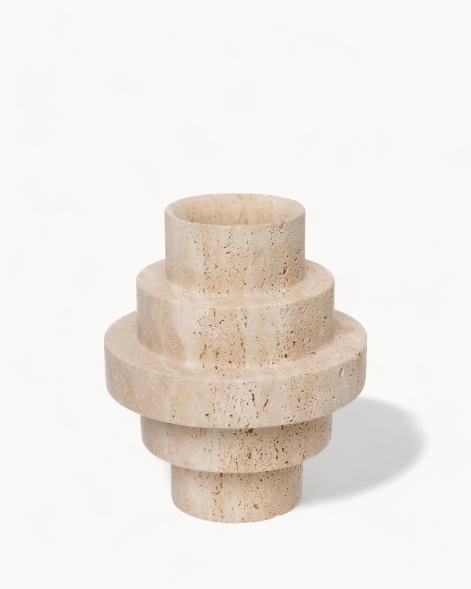 Bodenvase Beige Travertin Geometrisches Design für Moderne Dekoration 4