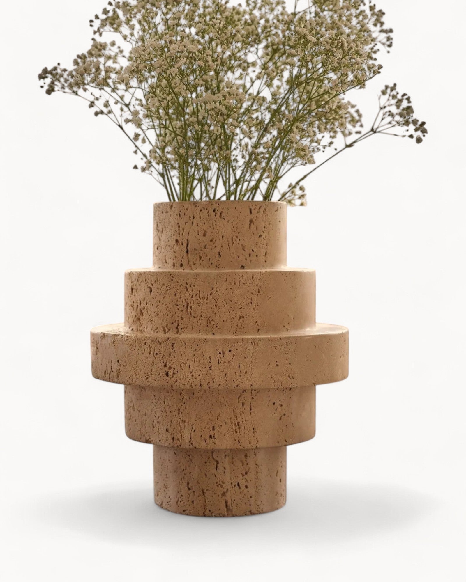 Bodenvase Beige Travertin Geometrisches Design für Moderne Dekoration 6
