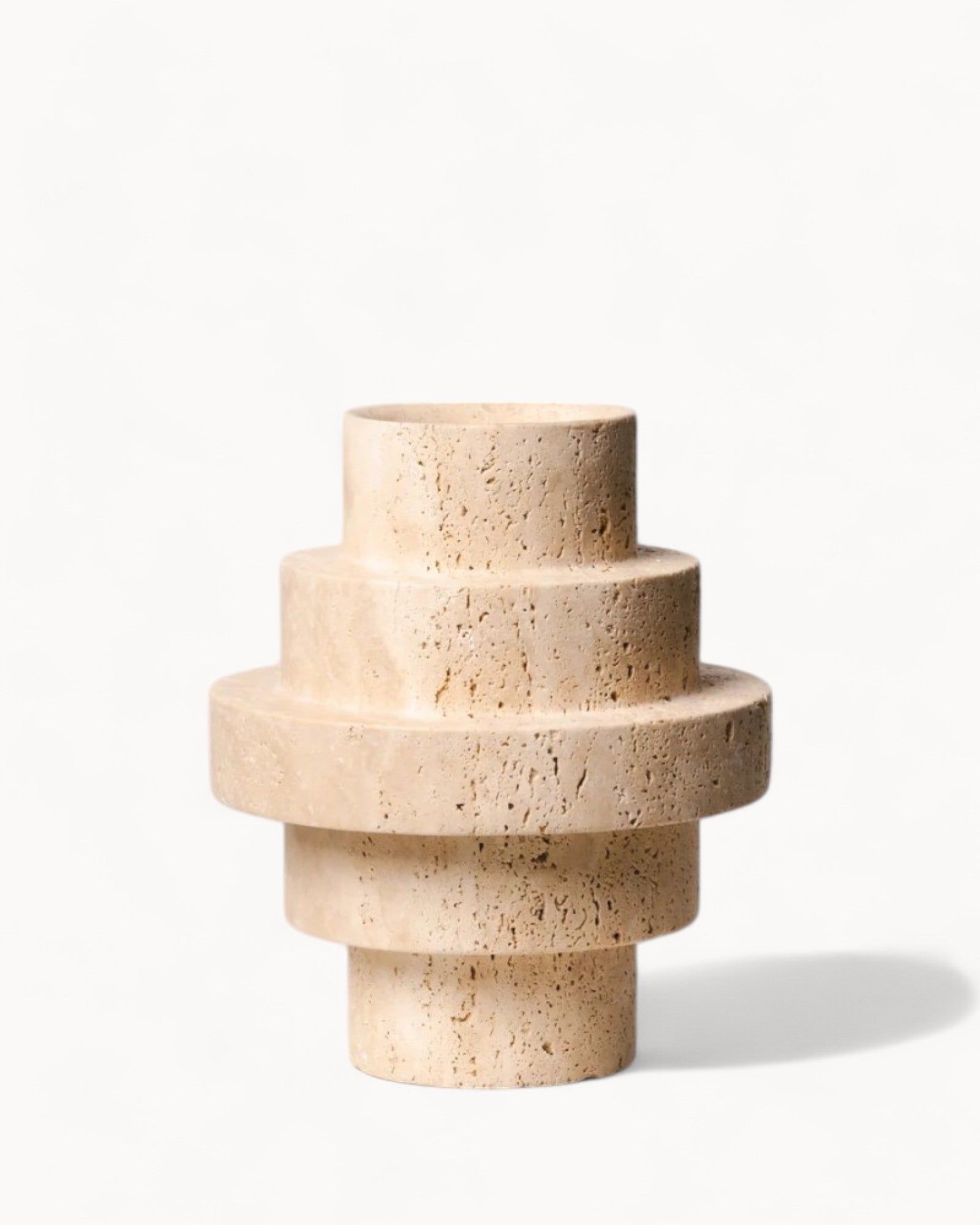 Bodenvase Beige Travertin Geometrisches Design für Moderne Dekoration 7