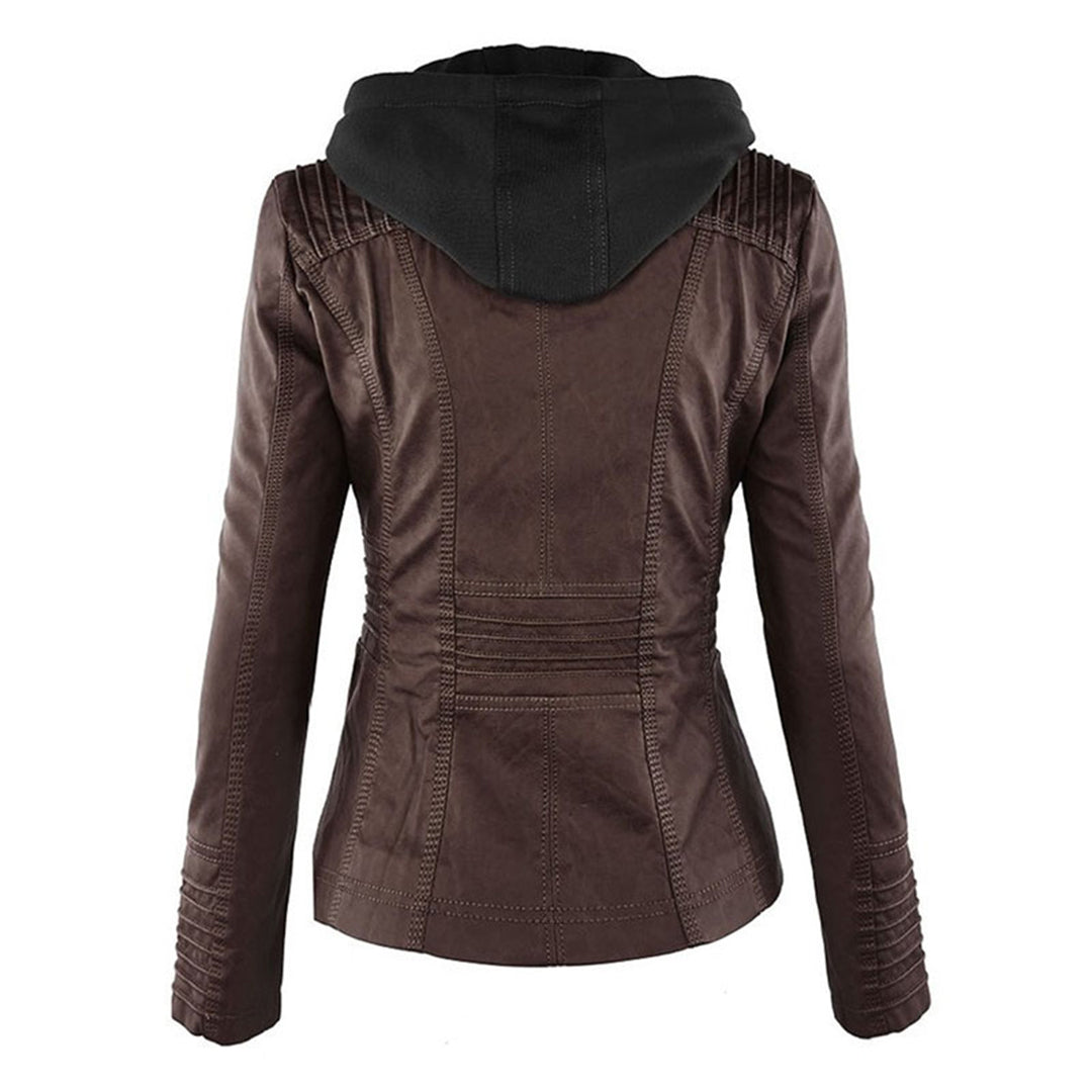 SUENTA Damen Lederjacke Wetterfester Kapuze Schwarz Wasserabweisend