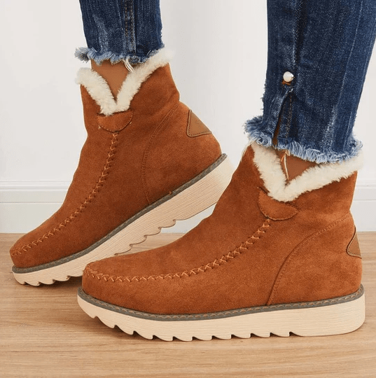 SUENTA Damen Winterschuhe Komfortabel Kuschelige Weich Warm Sohle - Winterstiefel Braun