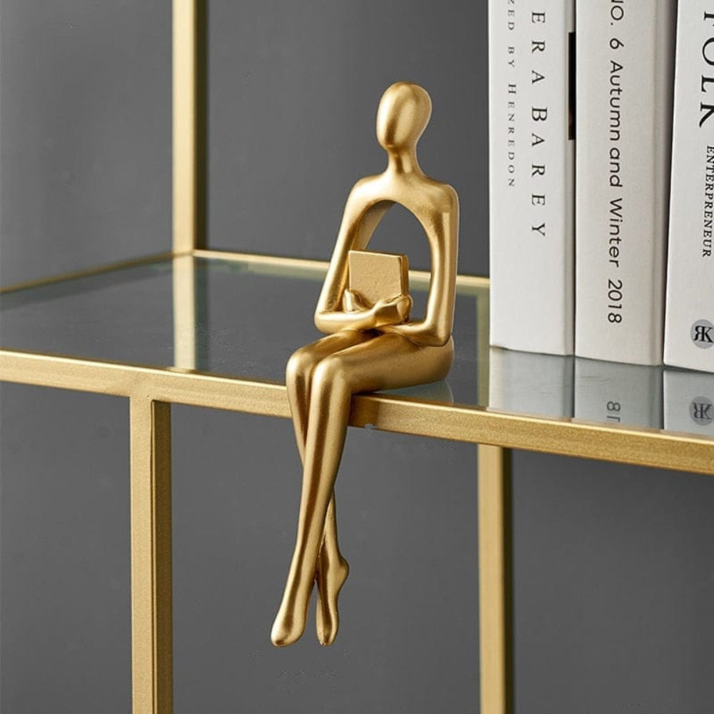 SUENTA Bücherregalfigur Minimalistische Goldene Dekorfigur Für Regal Der Vorleser