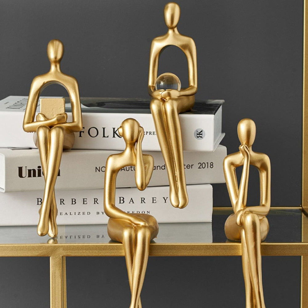 SUENTA Bücherregalfigur Minimalistische Goldene Dekorfigur Für Regal Alle 4 Teile