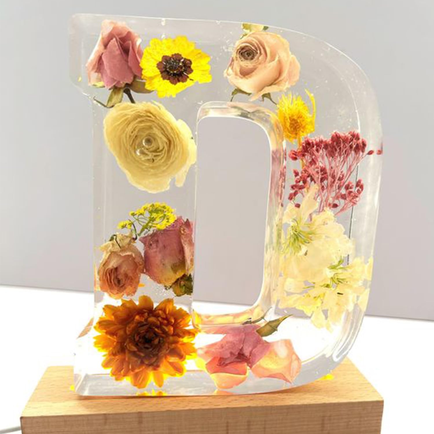SUENTA Buchstaben-Harzlampe getrockneten Blumen Buchstabendesign D