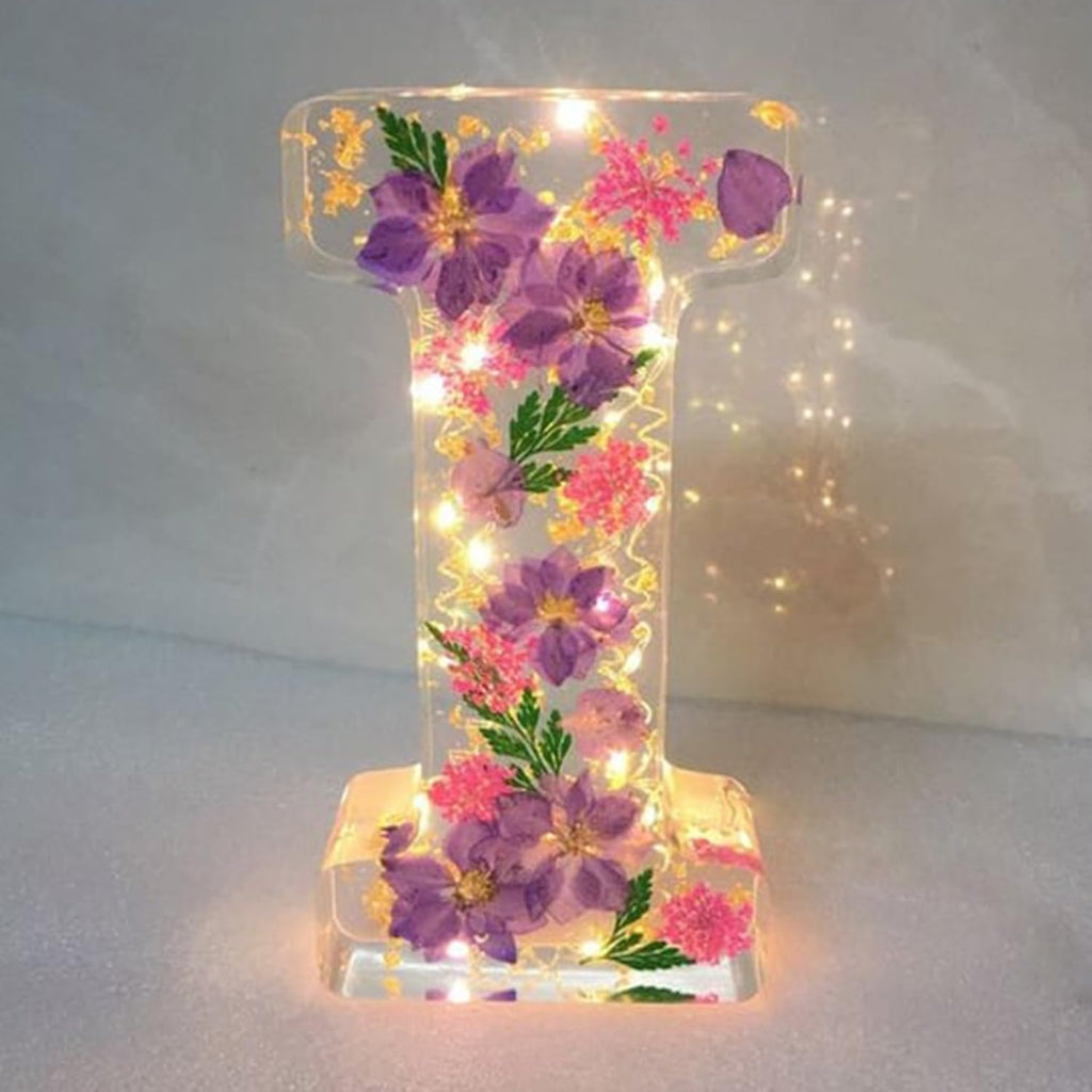 SUENTA Buchstaben-Harzlampe getrockneten Blumen Buchstabendesign Ich