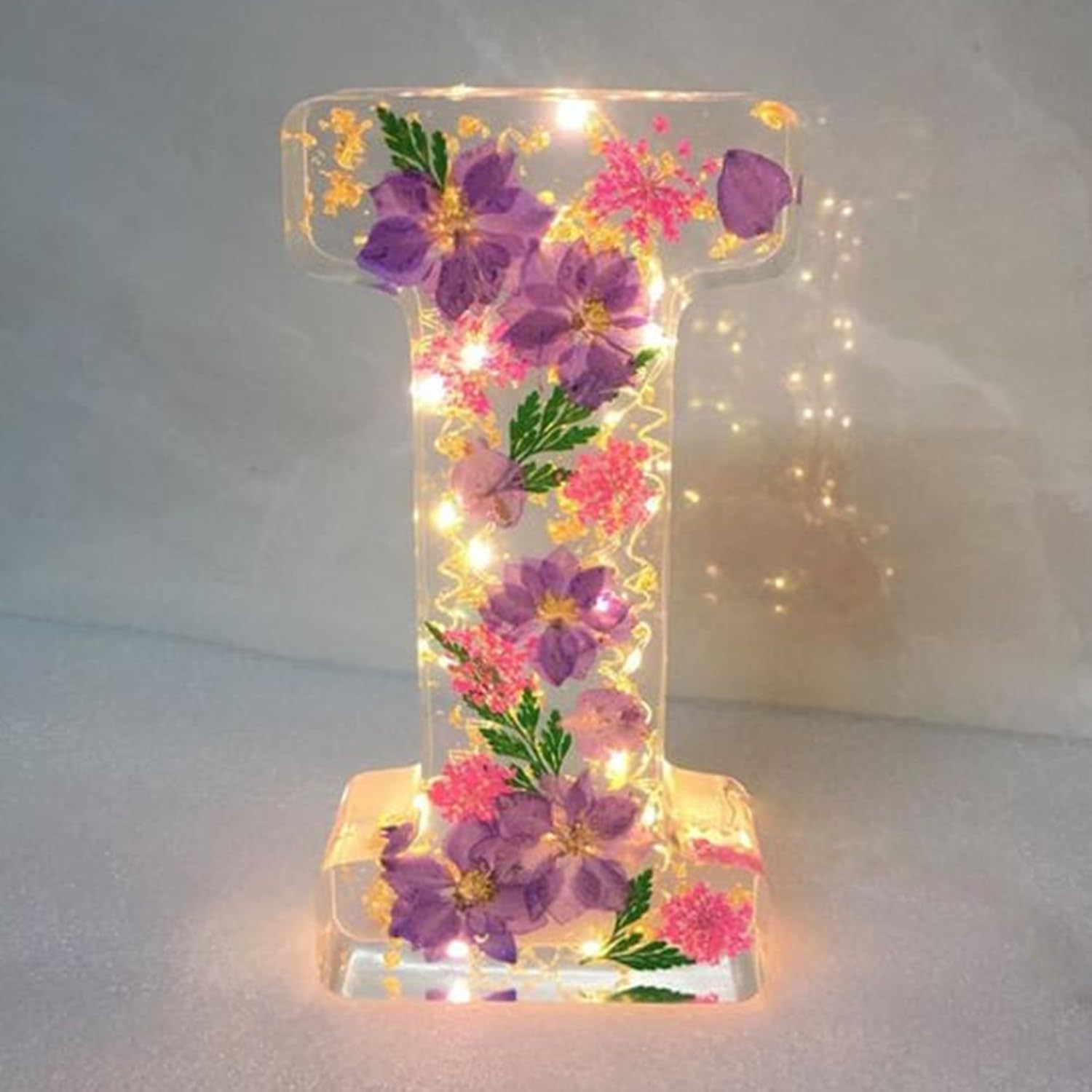 SUENTA Buchstaben-Harzlampe getrockneten Blumen Buchstabendesign Ich