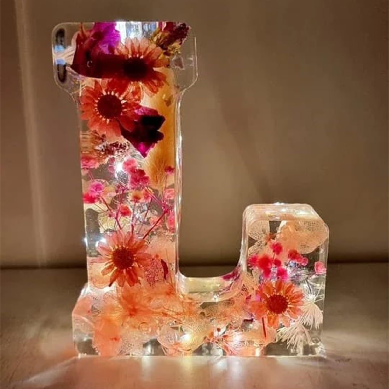 SUENTA Buchstaben-Harzlampe getrockneten Blumen Buchstabendesign L