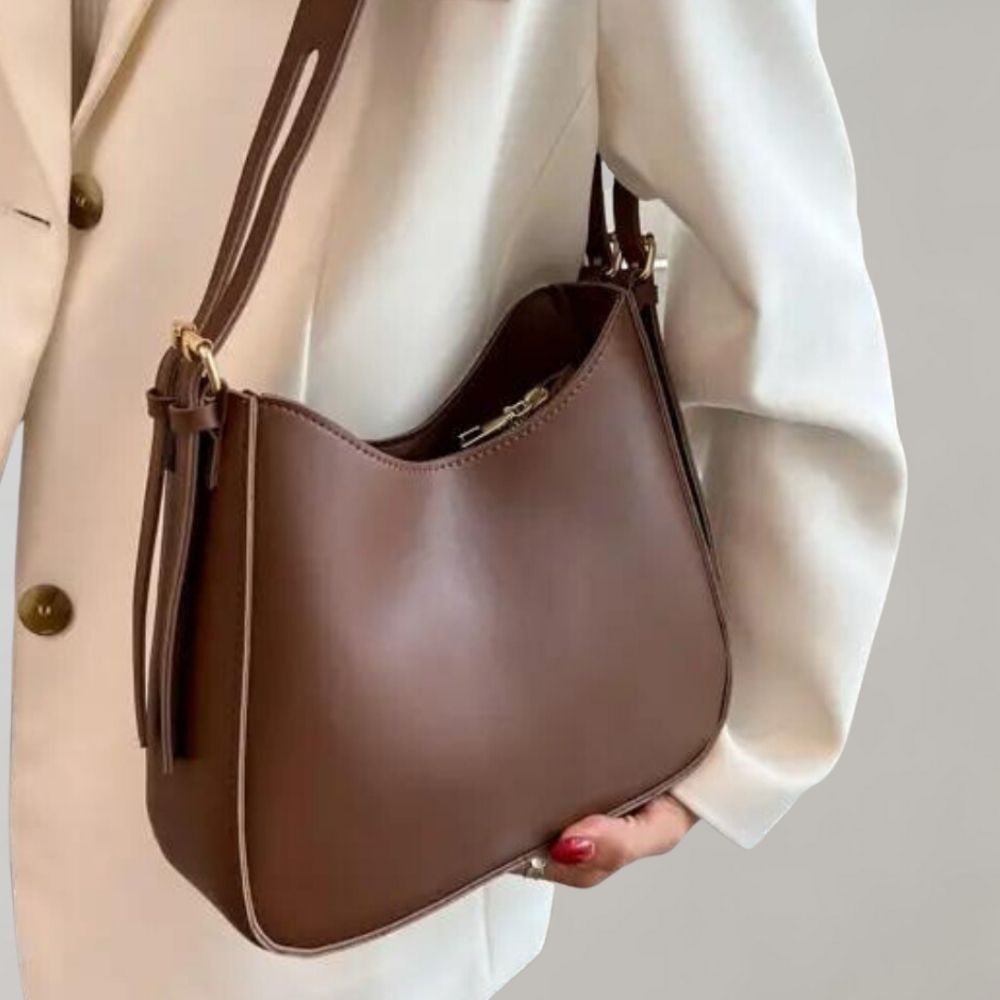 SUENTA Damen Crossbody Tasche Schlichte Elegante Vegan Leather Braun