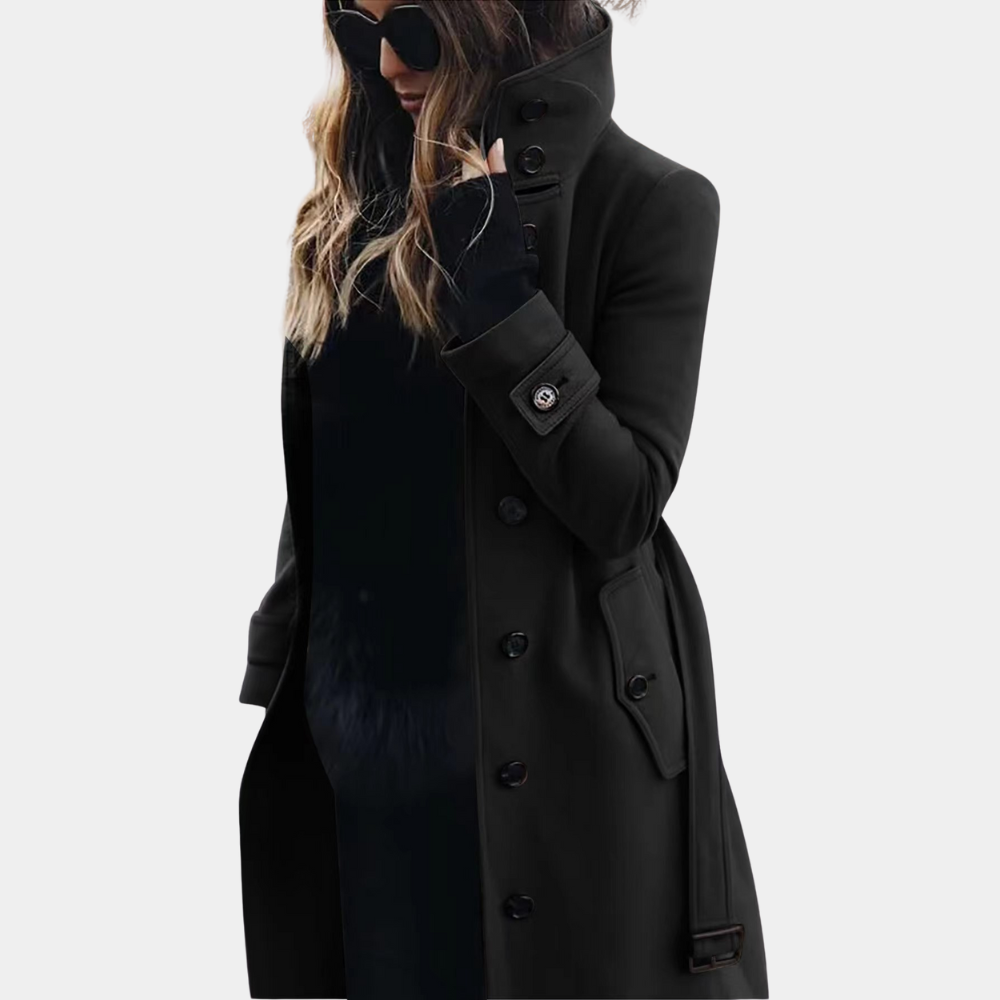 SUENTA Damen Stilvoller Und Warmer Trenchcoat Für Frauen Stilvoller Schwarz