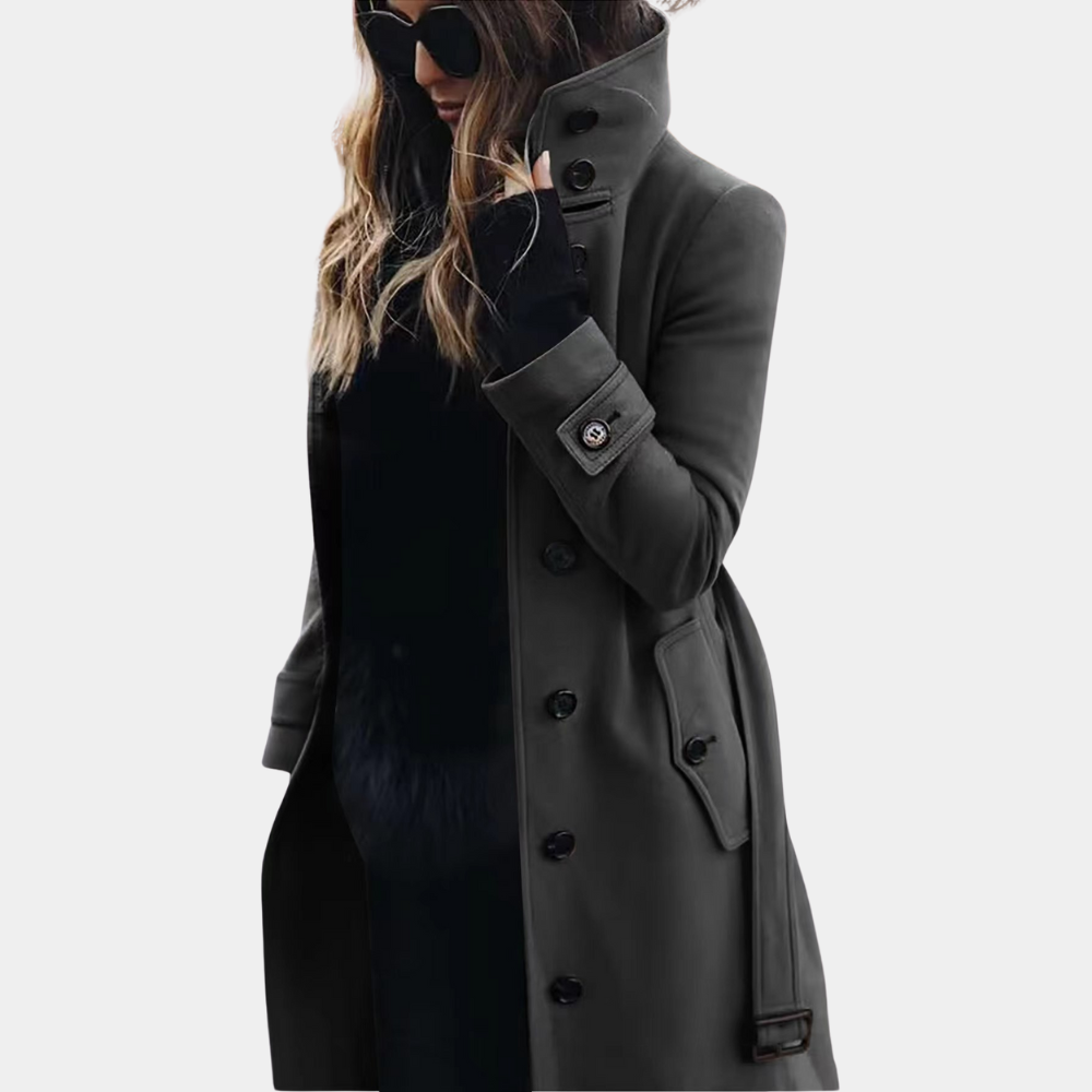 SUENTA Damen Stilvoller Und Warmer Trenchcoat Für Frauen Stilvoller Dunkelgrau