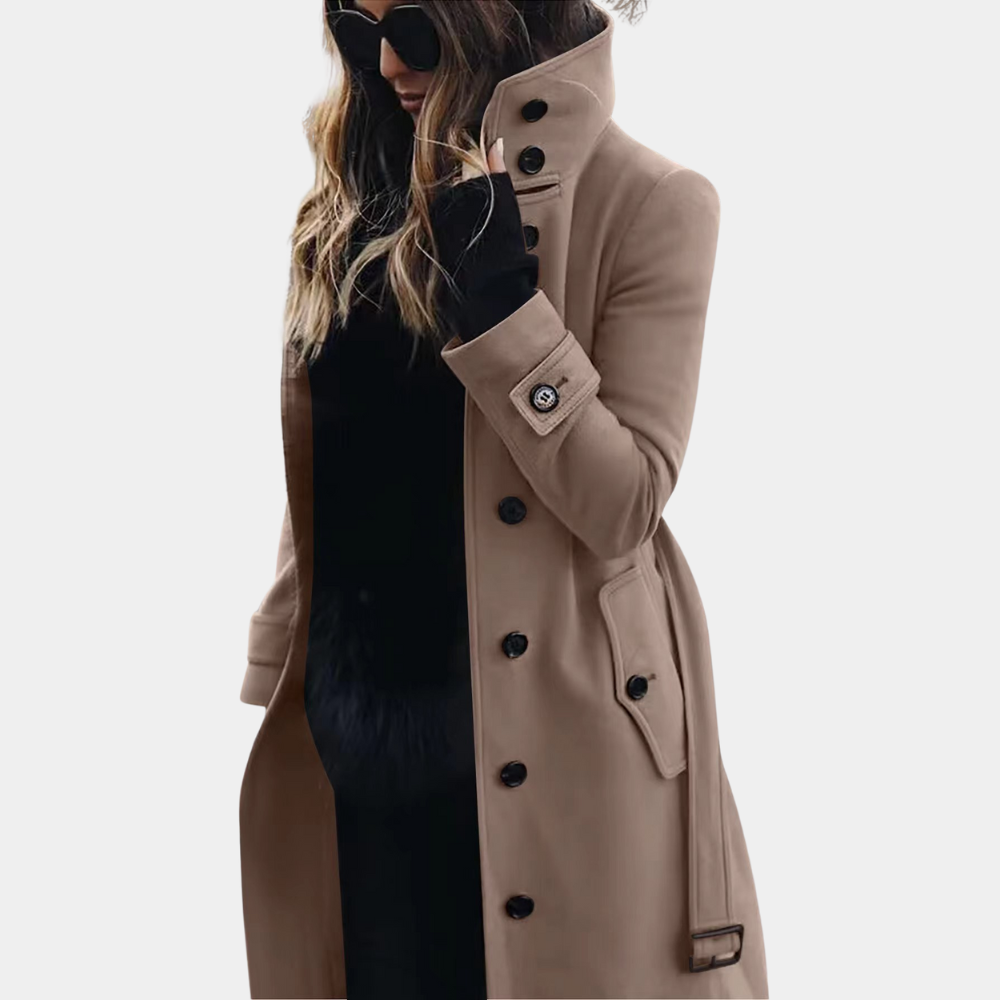 SUENTA Damen Stilvoller Und Warmer Trenchcoat Für Frauen Stilvoller Khaki
