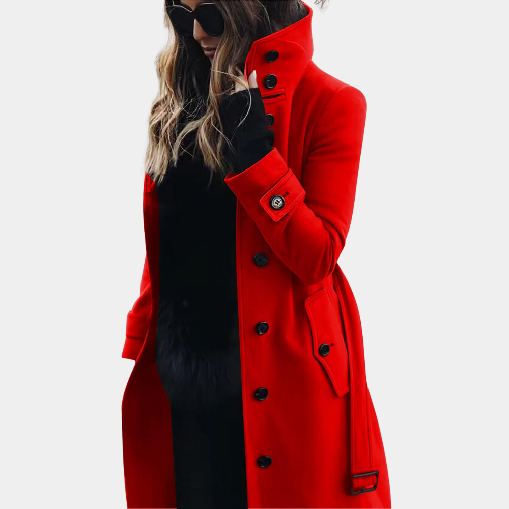 SUENTA Damen Stilvoller Und Warmer Trenchcoat Für Frauen Stilvoller Rot