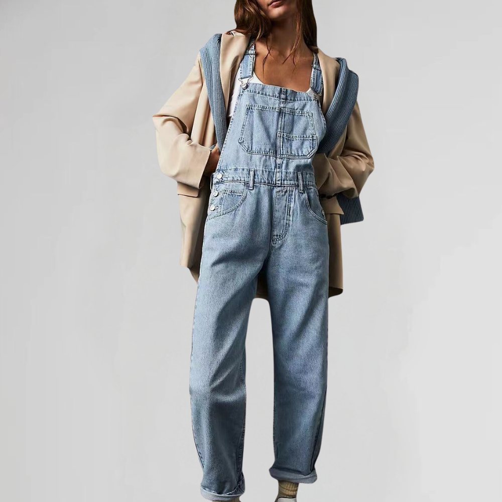SUENTA Damen Latzhose – Bequeme Denim Hose mit Cross-Back-Design Hellblau