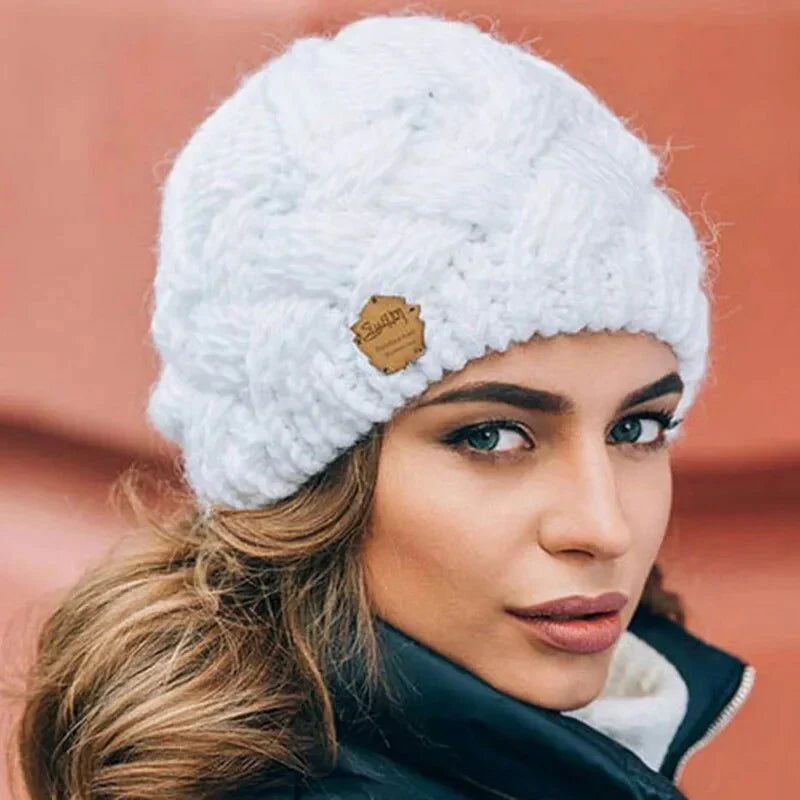 SUENTA Weiche und Modische Strickmütze Gestrickte Mütze Wärme Stil Weiß Freie Größe
