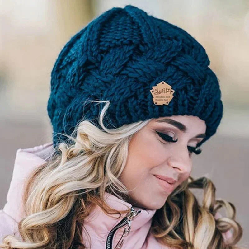 SUENTA Weiche und Modische Strickmütze Gestrickte Mütze Wärme Stil Blau Freie Größe