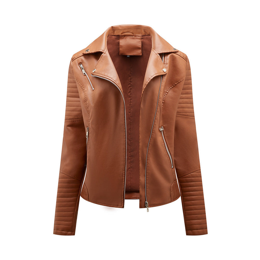SUENTA Damen-Jacke Asymmetrische Reißverschluss Reverskragen Braun