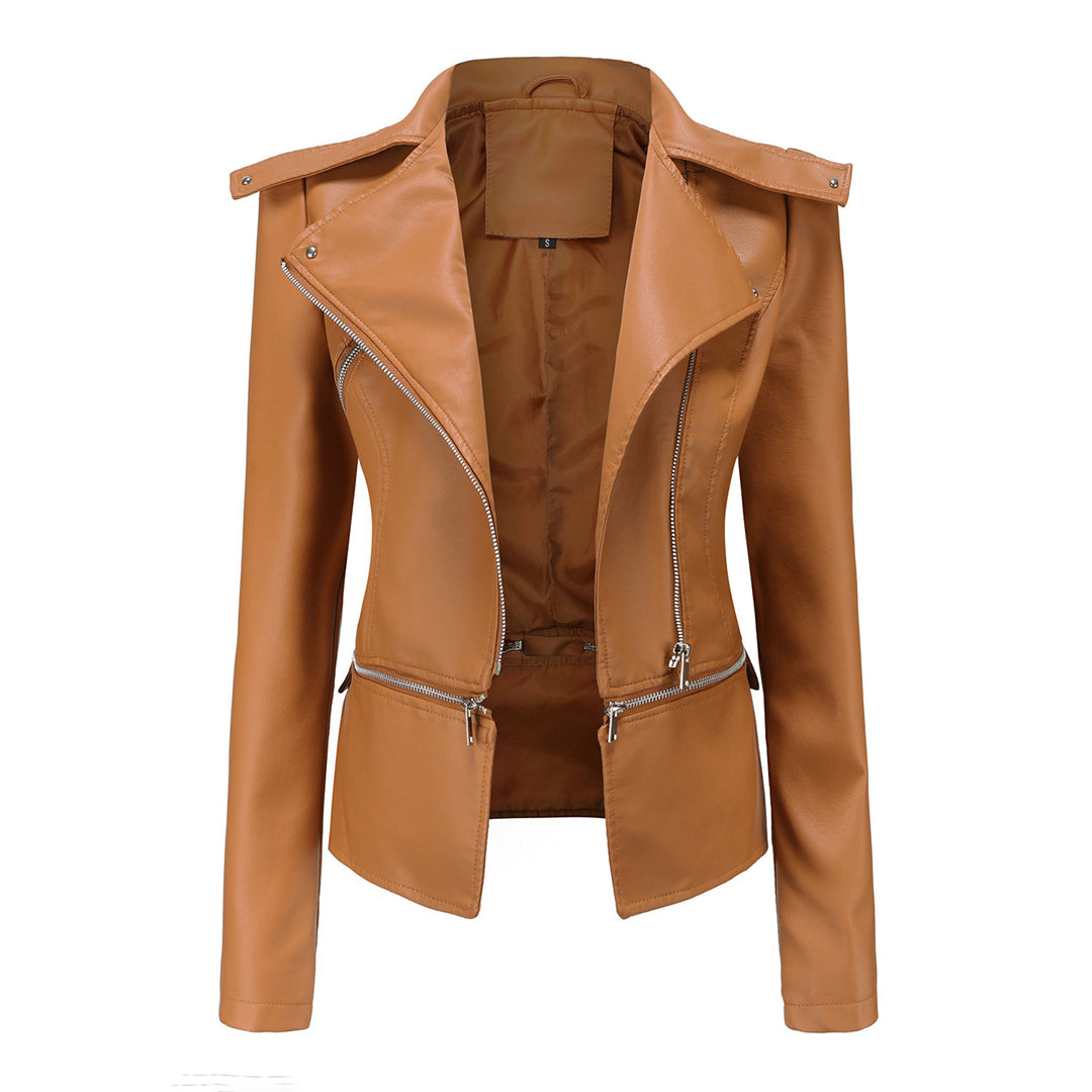 SUENTA Damen Bikerjacke – Schlanke Passform mit Klaren Linien im Lässigen Stil Kamel