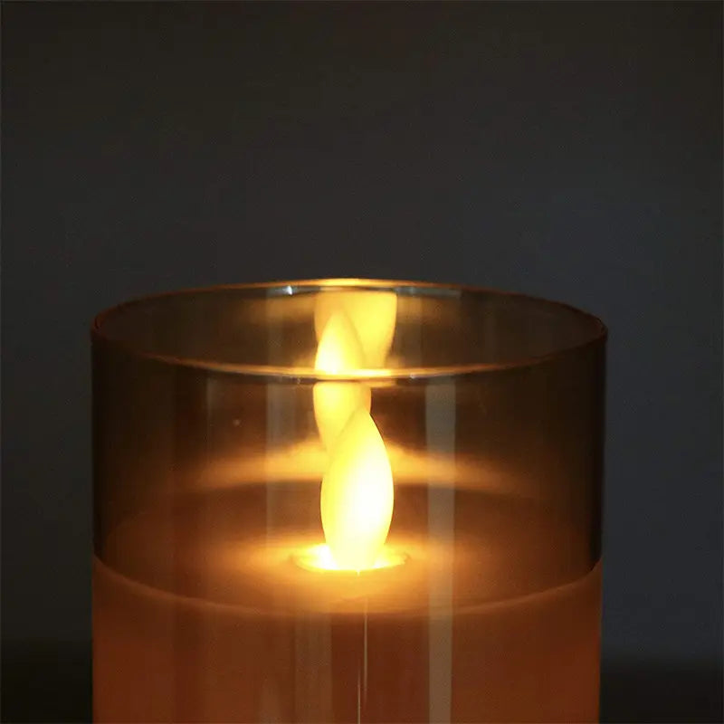 SUENTA Flammeneffekt Kerzen Dreier-Set Glashülle Warmweißes Licht