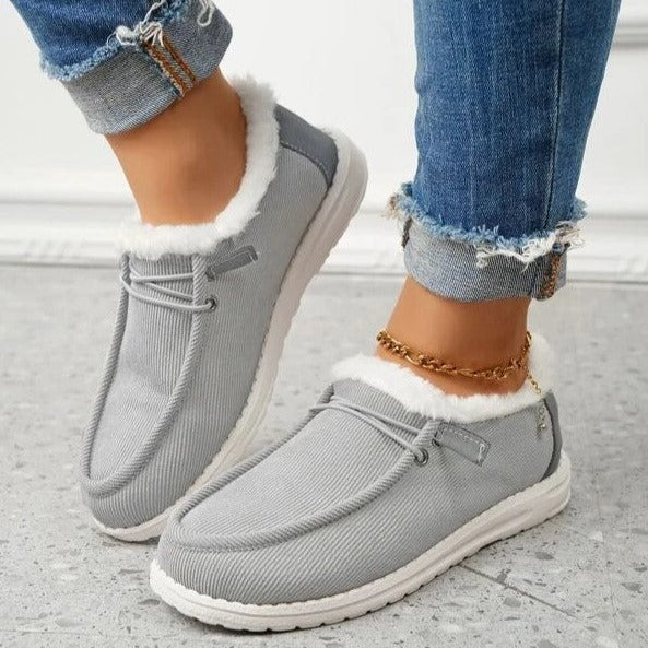 SUENTA Damen Slip On Schuhe Bequeme Einzigartige Weich Warm - Winterstiefel Grau