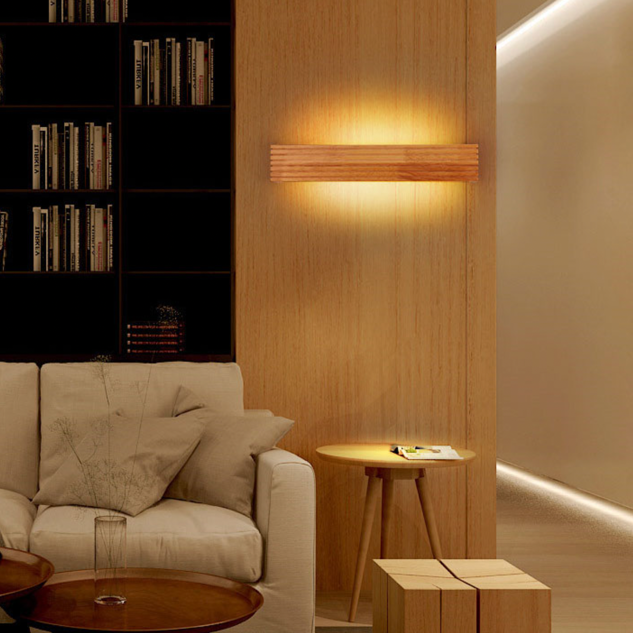 SUENTA LED-Wandlampe Rechteckige Aus Geschnitztem Holz Japan