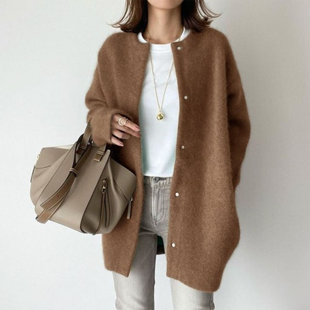 SUENTA Damen Geschmackvolle Strickjacke mit Charakter Eleganz Karamell