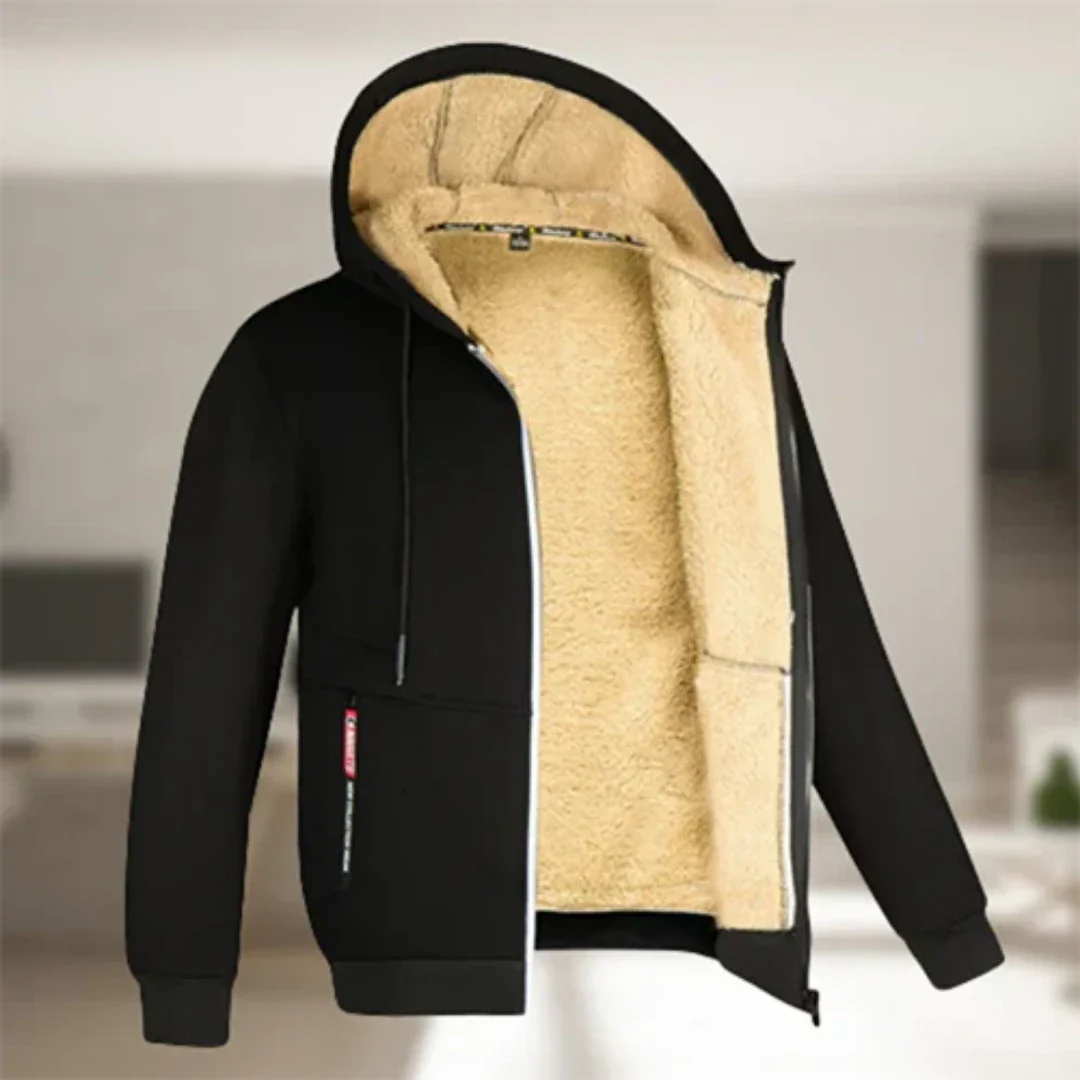 SUENTA Herren Kapuzen Jacke Bequeme Warme Reißverschluss Winter Schwarz