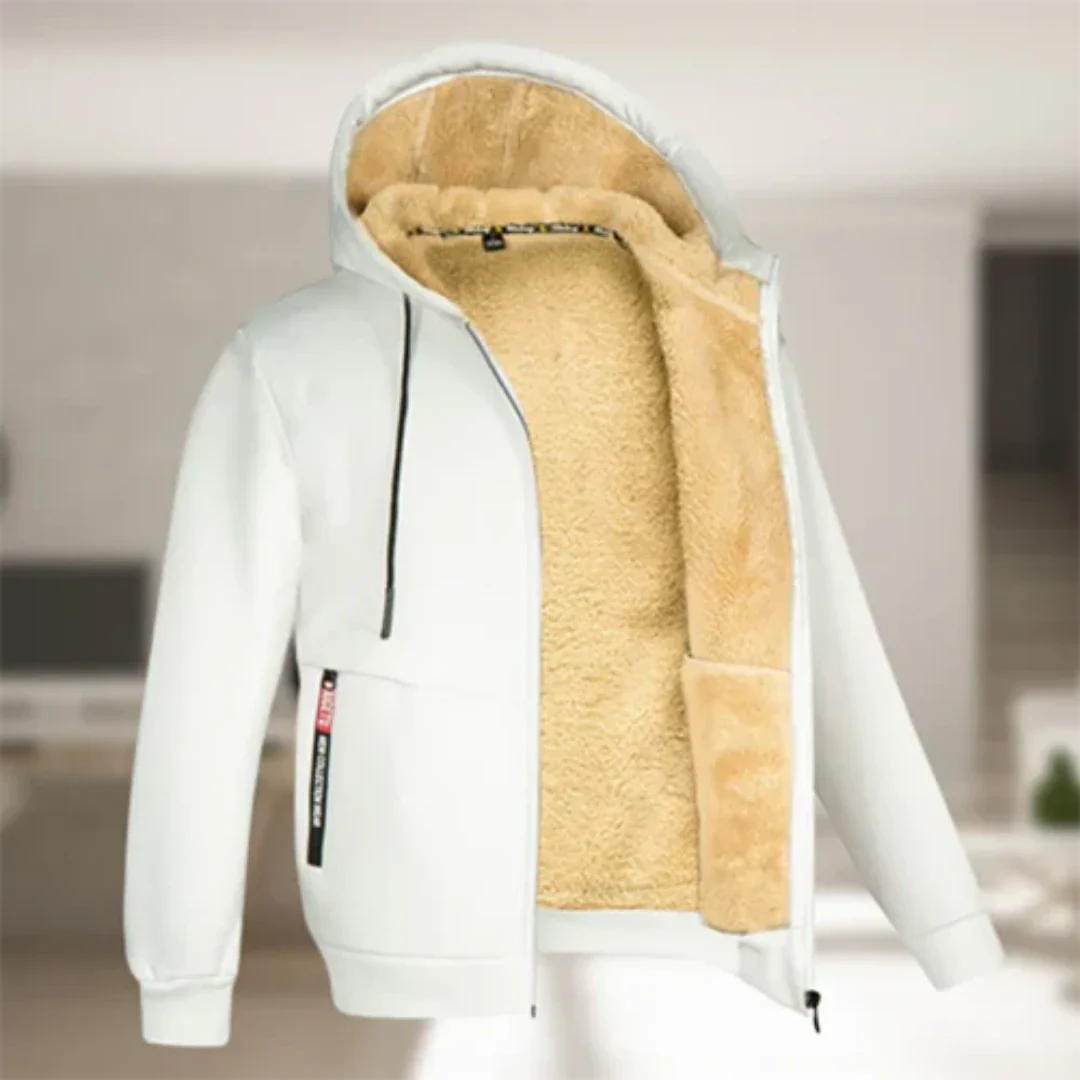 SUENTA Herren Kapuzen Jacke Bequeme Warme Reißverschluss Winter Weiß