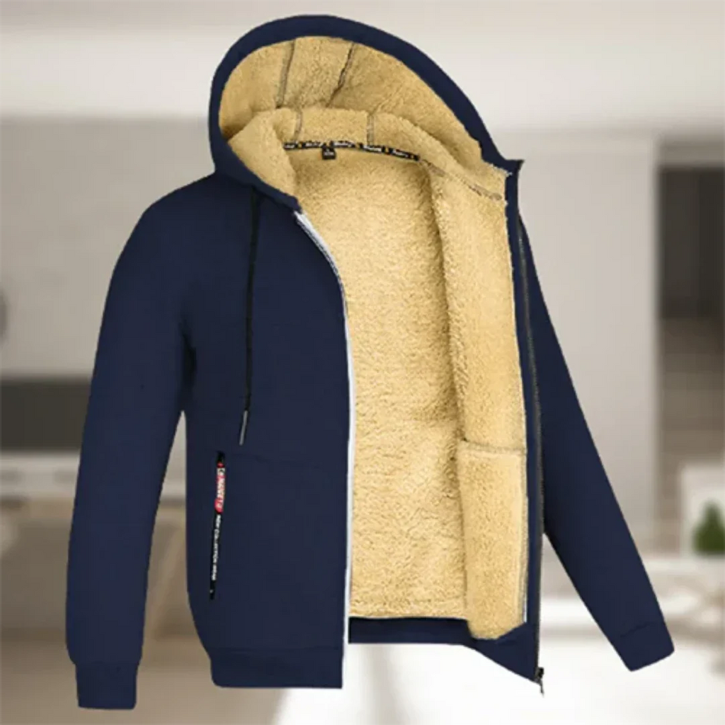 SUENTA Herren Kapuzen Jacke Bequeme Warme Reißverschluss Winter Marineblau