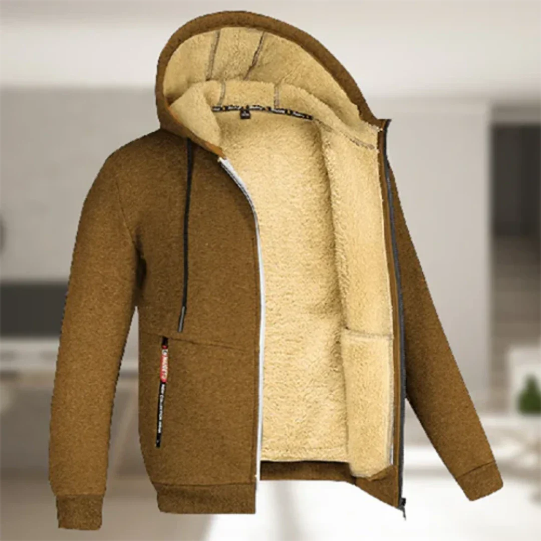 SUENTA Herren Kapuzen Jacke Bequeme Warme Reißverschluss Winter Braun