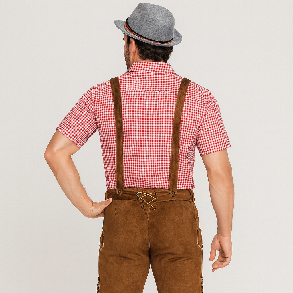 Herren Trachtenset – Kurze Hose mit Stickerei & Karohemd fürs Oktoberfest