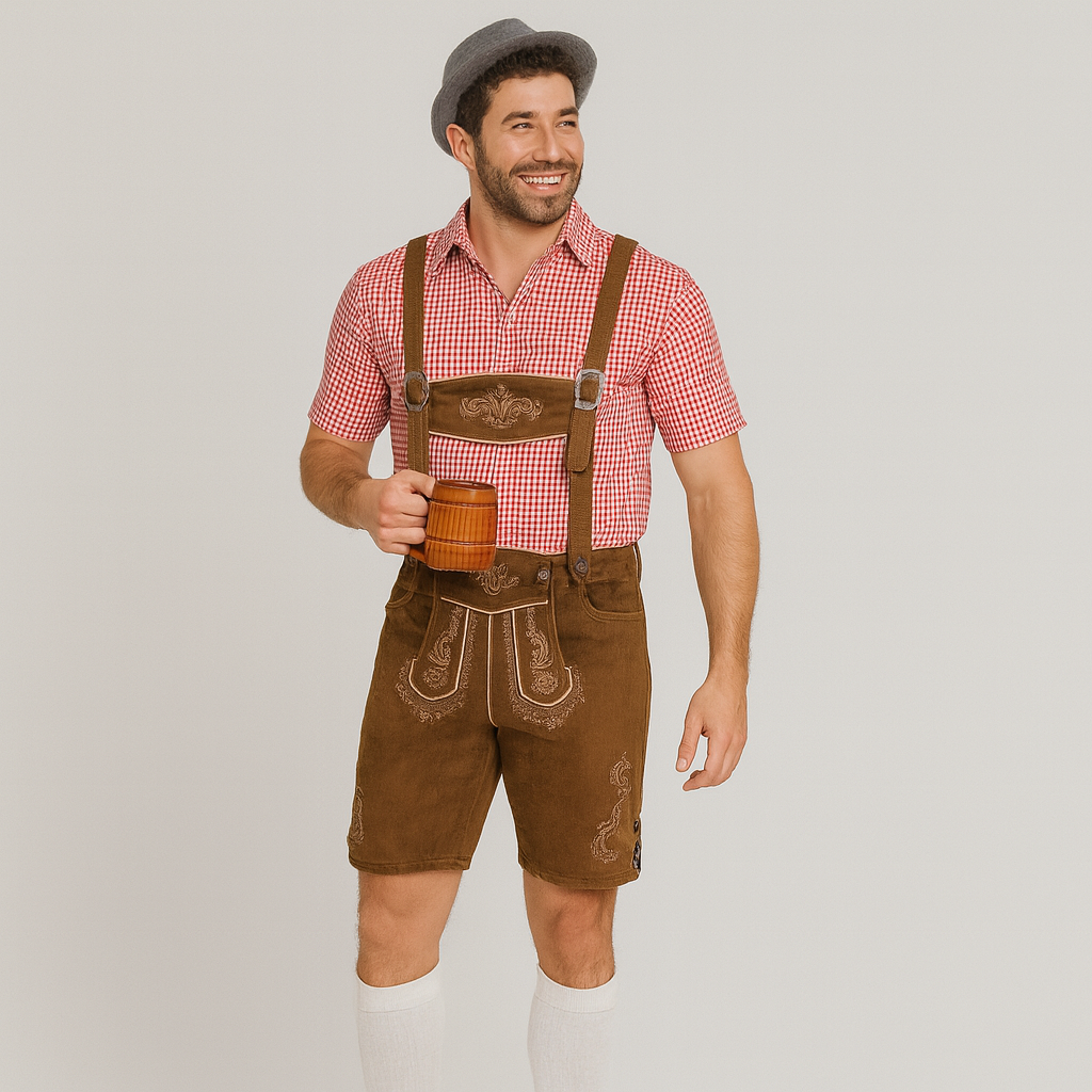 Herren Trachtenset – Kurze Hose mit Stickerei & Karohemd fürs Oktoberfest